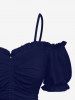 Plus Size Cinched Ruched Ruffles Cold Shoulder Cami Top -  