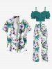 Plus Size Flowers Leaf Tropical Print Drawstring Hawaii Wide Leg Pants -  