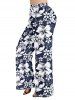 Plus Size Hibiscus Flowers Leaf Print Drawstring Hawaii Wide Leg Pants -  