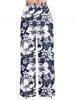 Plus Size Hibiscus Flowers Leaf Print Drawstring Hawaii Wide Leg Pants -  