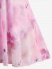 Plus Size Flowers Watercolor Painting Print Surplice Chain Panel Ruched Ruffles Tulip Hem Top -  