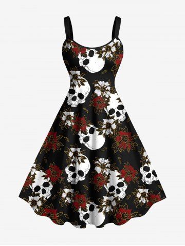 Robe débardeur grande taille à imprimé têtes de mort et fleurs - BLACK - L