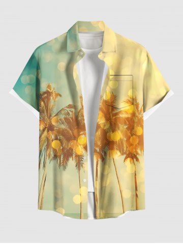 Chemise hawaïenne grande taille pour homme, imprimé ombré cocotier, boutons et poche. - YELLOW - 6XL