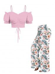 Ensemble assorti Hawaï à imprimé tropical fleurs et feuilles, grandes tailles - Rose clair 