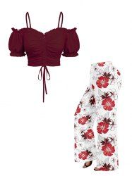 Hibiscus Flower Print Plus Size Matching Hawaii Set -  