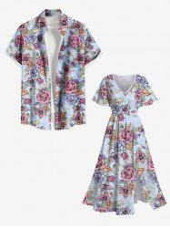 Rose Flower Print Plus Size Matching Hawaii Beach Outfit For Couples -  