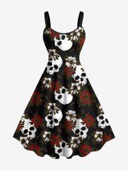 Robe débardeur grande taille à imprimé têtes de mort et fleurs - Noir XXS