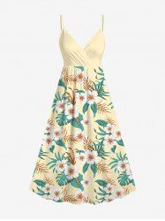 Robe cache-cœur hawaïenne à imprimé de feuilles tropicales et fleurs d'hibiscus, grande taille - Beige S