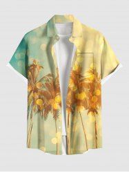 Chemise hawaïenne grande taille pour homme, imprimé ombré cocotier, boutons et poche. - Jaune 6XL
