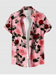 Chemise à boutons et poches pour homme, grande taille, imprimé rose et feuilles, idéale pour la Saint-Valentin. - Rose clair L