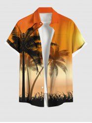 Chemise hawaïenne à poches boutons, imprimé ombré de cocotiers et d'herbe, grande taille, pour hommes - Orange L