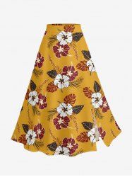 Jupe hawaïenne fendue à imprimé tropical et fleurs d'hibiscus grande taille - Jaune 5X