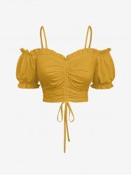 Plus Size Cinched Ruched Ruffles Cold Shoulder Cami Top - Jaune 3X