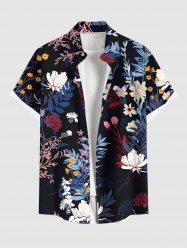 Plus Size Tropical Leaf Branch Flower Print Hawaii Button Pocket Shirt For Men - Noir XL