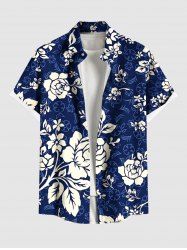 Chemise hawaïenne à imprimé floral, feuilles et branches, grande taille, avec poche boutonnée, pour hommes - Brun Légère M