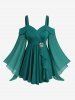 Haut cache-cœur à épaules dénudées en maille transparente et manches évasées, et legging ajouré à motif tête de mort, tenue grande taille - Vert 