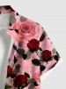Chemise à boutons et poches pour homme, grande taille, imprimé rose et feuilles, idéale pour la Saint-Valentin. - Rose clair L