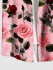 Plus Size Valentine's Day Rose Flower Leaf Print Buttons Pocket Shirt For Men -  