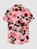 Plus Size Valentine's Day Rose Flower Leaf Print Buttons Pocket Shirt For Men -  