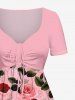 Robe cintrée grande taille à imprimé rose et feuilles pour la Saint-Valentin - Rose clair L