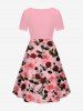 Robe cintrée grande taille à imprimé rose et feuilles pour la Saint-Valentin - Rose clair L