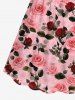 Plus Size Valentine's Day Rose Flower Leaf Print Cinched Dress -  