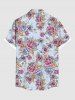 Plus Size Valentine's Day Rose Flower Print Buttons Pocket Shirt For Men -  