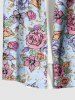 Plus Size Valentine's Day Rose Flower Print Buttons Pocket Shirt For Men -  