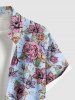 Plus Size Valentine's Day Rose Flower Print Buttons Pocket Shirt For Men -  