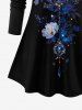 Plus Size Flowers Moon Gem Pendant Print Long Sleeves T-shirt -  