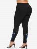 Leggings grande taille à imprimé fleurs et pendentif lune et pierre précieuse - Noir 5X