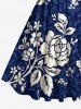 Plus Size Flower Leaf Branch Print Hawaii Vintage Swing A Line Dress -  
