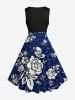 Plus Size Flower Leaf Branch Print Hawaii Vintage Swing A Line Dress -  
