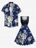 Plus Size Flower Leaf Branch Print Hawaii Vintage Swing A Line Dress -  