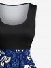 Plus Size Flower Leaf Branch Print Hawaii Vintage Swing A Line Dress -  