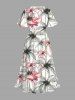 Robe midi trapèze grande taille à imprimé flamants roses et cocotiers, style hawaïen, avec poches fendues - Blanc XS