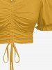 Plus Size Cinched Ruched Ruffles Cold Shoulder Cami Top - Jaune 3X