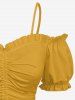 Plus Size Cinched Ruched Ruffles Cold Shoulder Cami Top - Jaune 3X