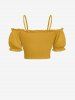 Plus Size Cinched Ruched Ruffles Cold Shoulder Cami Top - Jaune 3X