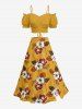 Jupe hawaïenne fendue à imprimé tropical et fleurs d'hibiscus grande taille - Jaune 5X
