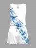 Plus Size Flowers Leaf Print Cinched Hawaii Romper -  