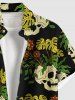 Plus Size Skulls Tropical Leaf Flowers Print Buttons Pocket Hawaii Shirt For Men -  