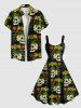 Robe débardeur hawaïenne grande taille à imprimé de crânes, feuilles tropicales et fleurs - Noir 2X