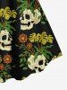 Robe débardeur hawaïenne grande taille à imprimé de crânes, feuilles tropicales et fleurs - Noir 2X
