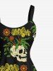 Robe débardeur hawaïenne grande taille à imprimé de crânes, feuilles tropicales et fleurs - Noir 3X