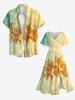 Robe mi-longue hawaïenne fendue à imprimé ombré de cocotiers grande taille - Jaune 1X