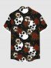Plus Size Skulls Flowers Print Buttons Pocket Shirt For Men -  