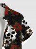 Plus Size Skulls Flowers Print Buttons Pocket Shirt For Men -  