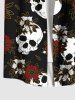 Plus Size Skulls Flowers Print Buttons Pocket Shirt For Men -  