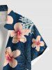 Plus Size Hibiscus Flower Tropical Leaf Print Buttons Pocket Hawaii Shirt For Men -  